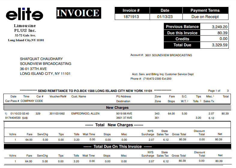 Elite invoice